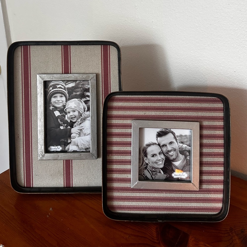 Striped Red and Cream Photo Frame Set